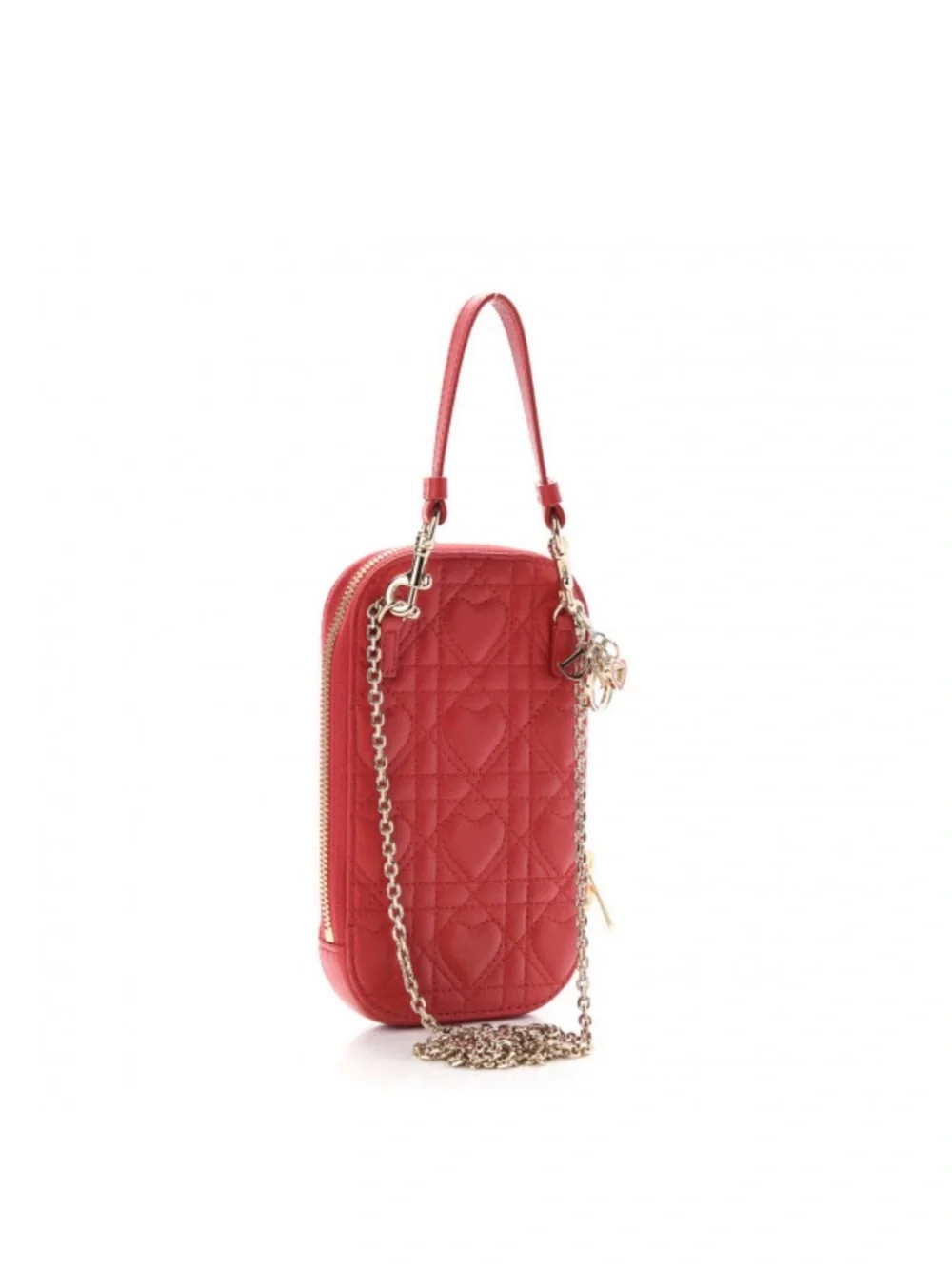 Dior Red Quilted Heart Phone Case with Gold Hardware